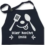 Kinderschürze Schürze Kinder Jungen Mädchen - Kochschürze - Hier kocht mit Namen - Geschenk Küchenzubehör Lustig - 7-14 Jahre - Navy Blau - kochschürzen personalisierte geschenke weihnachten - 7-13 Jahre