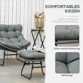 Outsunny Relaxsessel mit Fußhocker Kissen Stahl Grau