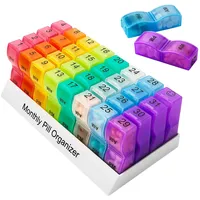 Monat Tablettenbox Morgens Abends 2 Fächer, Klein Pillendose Große Fächer, Medikamentenbox,Pillen-Organizer, Aufklappbarer Tablettenspender,Regenbogenfarbener Tablettenbehälter 20.5x10.3x7cm
