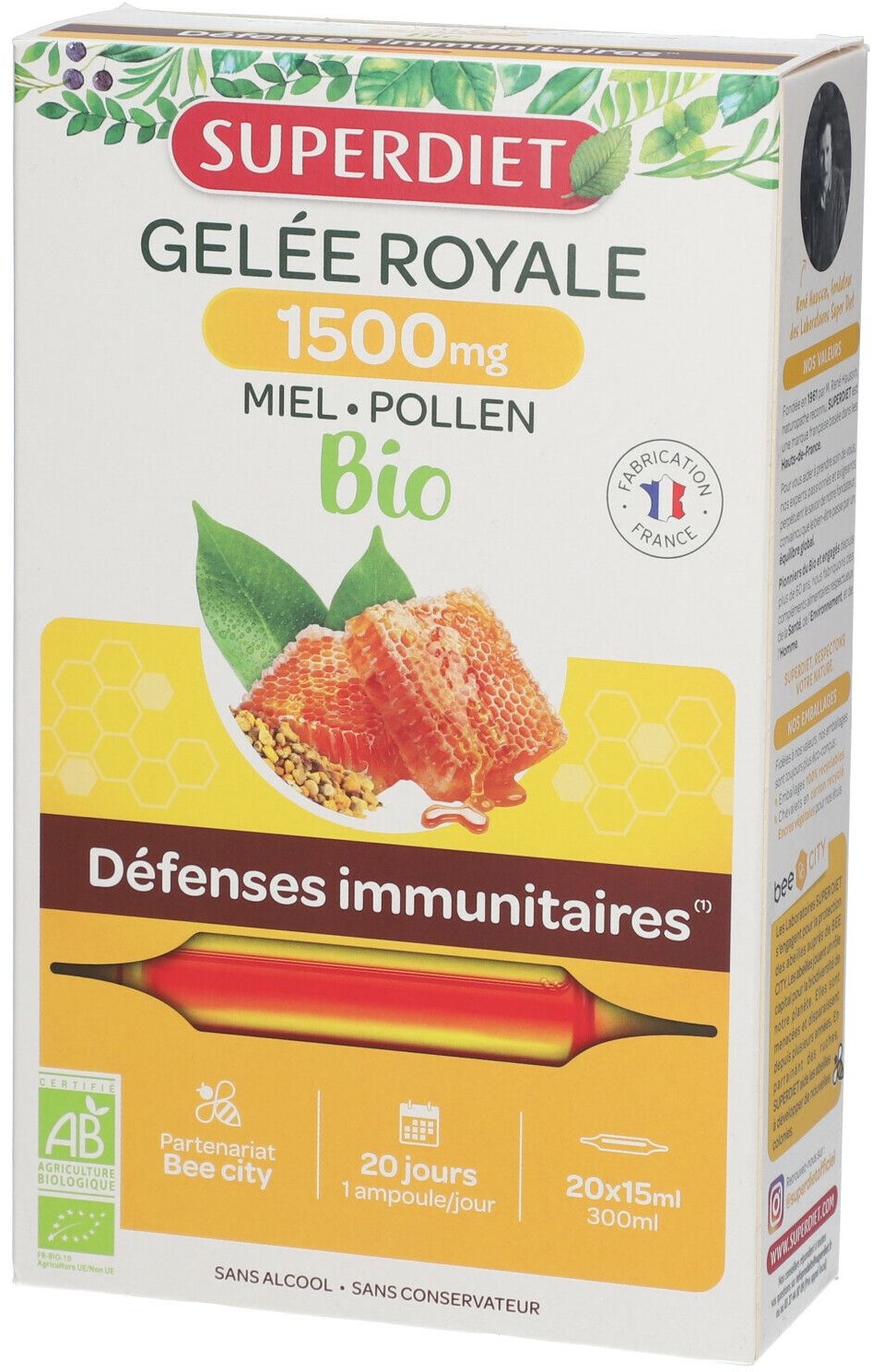 SUPER DIET Gelée Royale Miel Pollen Bio Ampoules 20x15 ml ampoule(s) buvable(s)