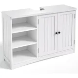 Bealife Waschbecken-Untermöbel Badezimmer, bodenständiges Staumöbel mit 2 Türen, 3 offenen Ablagen, verstellbaren Regalen, 90 x 30 x 60 cm, weiß