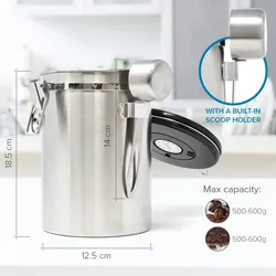 kaffeedose luftdicht kaffeebohnen Edelstahl aromadicht Löffel 1.8L