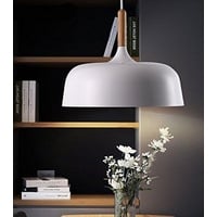 Chrasy Moderne Pendelleuchte LED Lampenschirm Wohnzimmer Schlafzimmer LED Hängeleuchte Metall Höhenverstellbar Hängeleuchte 1x E27 max. 60W, Ø32 cm (Weiß)