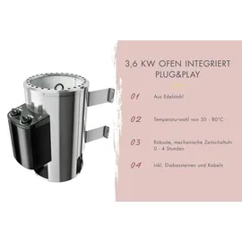Karibu Fasssauna Quadro 0 inkl. 3,6 kW Ofen + int. Steuerung