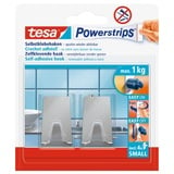 Tesa Selbstklebehaken Edelstahl Rechteckig 2 Stück mit 4 x Powerstrips Small