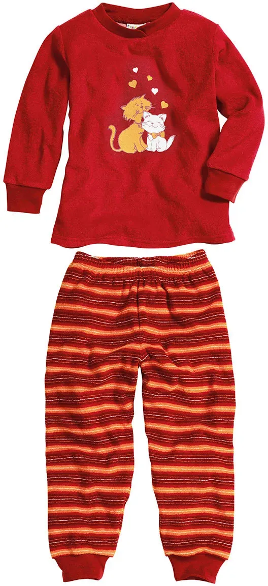 Playshoes Kinder Frottee Schlafanzug Katzen rot 80 - rot