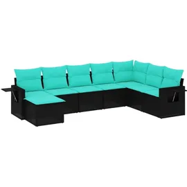 vidaXL Gartensofa-Set mit Kissen, schwarzes Polyrattan