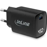 InLine USB PD Netzteil, GaN Ladegerät, 1-Port, USB-C, 45W, mit Display