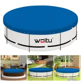 Woltu Poolabdeckung Ø 420 cm für Rund Pools Ø 320-360 cm, Poolplane aus 200 g/m2 PE, Pool Abdeckplane mit Ösen Drahtseil Aluminiumverschluss, wasserdichte Poolfolie für Sommer Winter, Blau