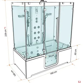 SeniorBad AcquaVapore Badewanne 100 x 228 x 180 cm (K88-WS-EH-B-EC-EA)