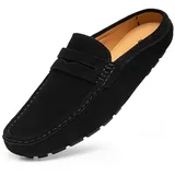 Go Tour Herren Handgefertigte Wildleder Leder Pantoletten Clog Hausschuhe Atmungsaktiv Leder Slip on Schuhe Freizeit Loafer, schwarz, 47 EU - 47 EU