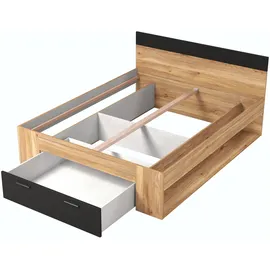 Home Affaire Bettgestell HOME AFFAIRE "Faweza, Breite 160 bzw. 180 cm, Stauraumbett", beige (eiche mauvella, schwarz, eiche mauvella, schwarz), B:166cm H:90cm L:205cm, Betten, Bettgestell, Funktionsbett Schublade mit extra viel Stauraum