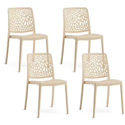 RATTATAN 4er-Set stapelbare Stühle aus Polypropylen mit Glasfasern für Garten oder Innenbereich, wasserabweisend und widerstandsfähig  - SOLE - Creme