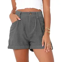 Damen Cord-Shorts mit Taschen, Sommerbündchen, kurzer Saum, hohe Taille, lässige Shorts mit hoher Taille, hohe Taille - M