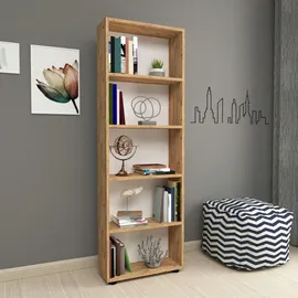 [en.casa] Bücherregal, Eiche, 5 Fächer, 55x172x20 cm, Wohnzimmer,, - 2 Jahre Gewährleistung - mind. 14 Tage Rückgaberecht - Braun
