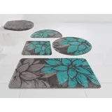 Badematte Susan, Höhe 15 mm, fußbodenheizungsgeeignet, strapazierfähig, Polyester, rund, Blumen-Muster, Badteppich, Badematten auch als 3 teiliges Set & rund blau|grau rund | Ø 80 cm x 15 mm