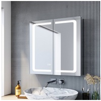 SONNI Spiegelschrank Bad Badezimmer Spiegelschrank mit LED Beleuchtung Aluminum silberfarben