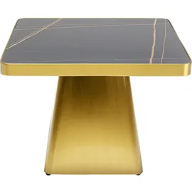 Kare Design Beistelltisch Miler, Gold/Schwarz, 60x60cm (H/B), Wohnzimmertisch, Couchtisch, Beistellltisch mit Stahlsockel, Mineralmarmor Tischplatte