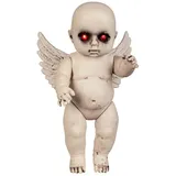 Boland 72266 - Puppe Teuflischer Engel, Größe 30 cm, aus Kunststoff, Horrorpuppe mit Leuchtaugen, Feuriger Babyengel, Teufel, Dekoration für Karneval, Halloween, Motto- und Horrorparty