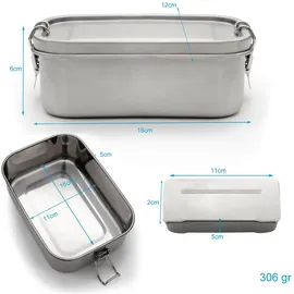 Intirilife Lunchbox Bentobox Aufbewahrungsbox aus Edelstahl in Silber mit 550 ml Füllmenge Auslaufsicher - 17 x 12 x 6 cm - Brot Dose Box Behälter