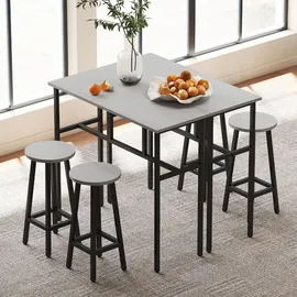 Homcom 2 Bartisch mit 4 Stühlen im Industrial Design Grau
