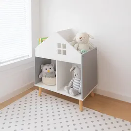 Relaxdays Kinderregal Hausform 65,7 x 60 x 30 cm Kiefer grau-weiß