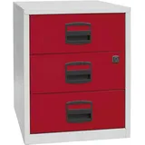 BISLEY Home mobiler Beistellschrank PFA, 3 Universalschubladen, Metall, 506 Korpus Lichtgrau, Fronten Kardinalrot, 40 x 41.3 x 52.8 cm