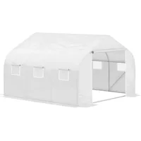 Outsunny Foliengewächshaus, 4,45 X 3 X 2,05 M Gewächshaus, Tomatenhaus Mit Uv-schutz, Mesh-fenster, Winddichtes Treibhaus Für Garten, Balkon, Metall, Weiß
