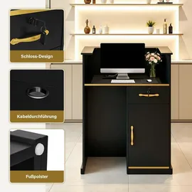 Barberpub Empfangstheke mit 1 Schublade & 1 Schrank, Abschließbar, Holz, Rezeptionstisch Rezeptionstheke Schmal, R9788(schwarz)