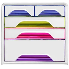 CEP Schubladenbox Smoove weiß/bunt-transparent 1072130931, DIN A4 mit 5 Schubladen, 1 St.
