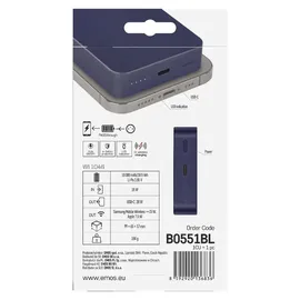 EMOS Powerbank 10 000 mAh WI 1046 mit Magnet - magnetischer externer Akku mit Passthrough und Wireless-Charging USB-C-Ausgang inkl. USB-Datenkabel - für iPhone, Smartphone, Tablet - blau
