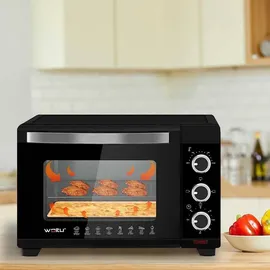 Woltu Mini Backofen 21 L, elektrischer Minibackofen, Miniofen, Pizzaofen, 1280 W, 100-230 °C, Timer 60 Min., Ober-/Unterhitze, Doppelverglasung, Schwarz