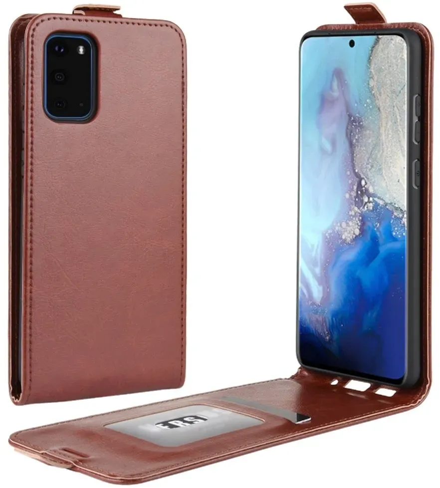 Flip Case Handyhülle für Samsung Galaxy S20 Ultra Vertikal Schutzhülle Tasche Cover Braun Bumper Smartphone Kartensteckplatz-Kreditkarte-Geldscheine EC-Karte Bank-Karte
