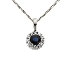 Ketten-Anhänger FIRETTI "Schmuck Geschenk Gold 333 Halsschmuck Anhänger für Halskette Saphir", blau (weißgoldfarben, royalblau, dunkelblau), Schmuckanhänger, Damen, 0,12 ct P2 = erkennbare Einschlüsse, Weißgold 333-Diamanten, 0,45 g, Weißgold 333, Diamanten, mit Saphir - mit Brillanten