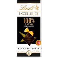 Lindt Schokolade EXCELLENCE 100 % Kakao und Orange Tafel | Extra intensiv | Mit 100 % Kakaoanteil und fruchtigen Orangen Stückchen | Dunkle Schokolade | Vegane Schokolade | Schokoladentafelc, 50g