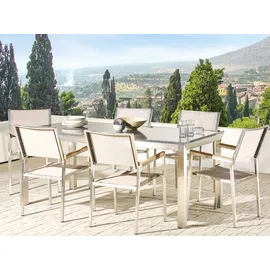 Beliani Grosseto Set 7-tlg. Granitgartentisch single 180 x 90 cm schwarz/beige