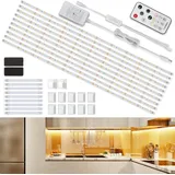 Enteenly LED Unterbauleuchte Schrankleuchte, 5m Warmweiß LED Streifen,Schrank Licht, Lichtleiste mit RF Fernbedienung, 10X50cm LED Strip Dimmbar, für Regale,Vitrinen,Küchenlicht, 24V EU Adapter, 2700K
