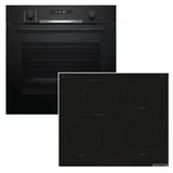 Bosch Herdset BOSCH Backofen Pyrolyse Hydrolyse + Induktionskochfeld Booster autark 60cm - Schwarz