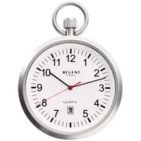 REGENT Herren Taschenuhr Edelstahl 43 MM Quarz Weißes Zifferblatt Arabische Zahlen Datum P-778
