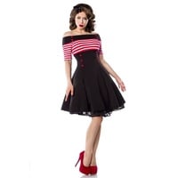 BELSIRA A-Linien-Kleid Schulterfreies Retro Rockabilly Jersey 50er Jahre Pin up Vintage Kleid M