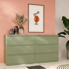 Forte EDMORE grün Salbei, B:153,9cm H:79,8cm T:42,2cm, Spanplatte, Sideboards, Kommode, große Kommode, grifflose Front, Stauraum, 6 Schubladen