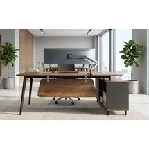 Jet-Line Schreibtisch San Paulo links 2,0 m Büroausstattung inkl. Sideboard - Braun