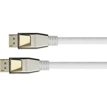 Alcasa Python PREMIUM DisplayPort 2.0 Kabel - 2 m - 54 Gbit/s, UHBR 13.5-4K @240Hz / 8K @60Hz - KUPFERLEITER - NYLONGEFLECHT - weiß