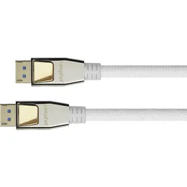 Alcasa Python PREMIUM DisplayPort 2.0 Kabel - 2 m - 54 Gbit/s, UHBR 13.5-4K @240Hz / 8K @60Hz - KUPFERLEITER - NYLONGEFLECHT - weiß