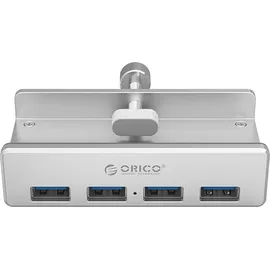 ORICO USB 3.0 Hub 4 Port, Aluminium SuperSpeed Daten hub Mit Extra Netzteilanschluss Port für Desktop Computer, MacBook, MacBook Air/Pro/Mini(Silber)
