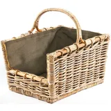 Holztrage Kaminholzkorb Rattan grau mit abnehmbarem Jutestoff dunkel und Griff