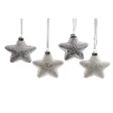Kaemingk Weihnachtskugeln Christbaumschmuck Glas Stern Mit Perlen 8cm 4er Set
