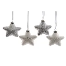 Kaemingk Weihnachtskugeln Christbaumschmuck Glas Stern Mit Perlen 8cm 4er Set