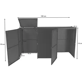 Mendler 3er-Mülltonnenverkleidung HWC-E25, Mülltonnenbox Mülltonnenabdeckung, Poly-Rattan 3x120l ~ grau