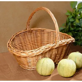 Dekoleidenschaft großer Einkaufskorb aus Weide, 50x39 cm, Flechtkorb mit Zopfrand, Weidenkorb, Tragekorb, Geschenkkorb, Picknickkorb, Aufbewahrungskorb